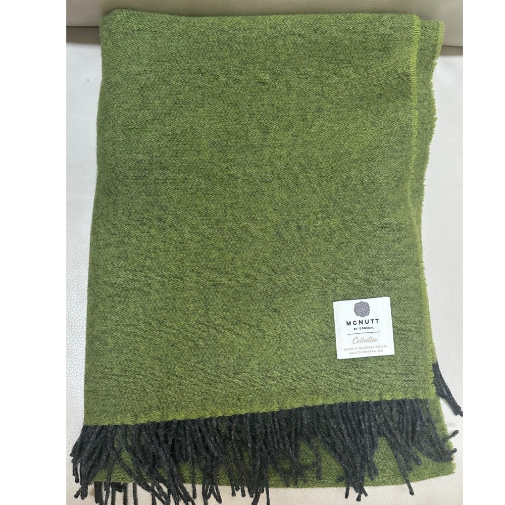McNutt of Donegal Meadow Green Reversible 100% Merino Wool Throw Blanket Ireland